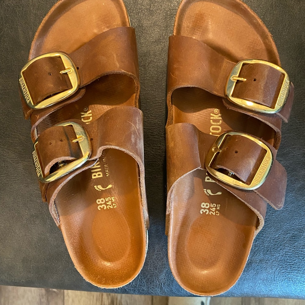 Birkenstock Brown Sandals with Gold Buckles